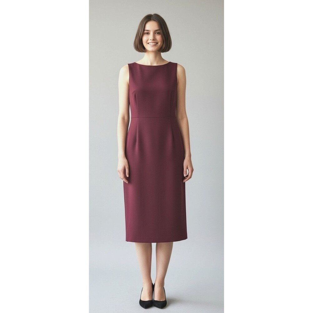 Theory womens merlot sleeveless sheath midi dress size 12 wool luxury *flaw*